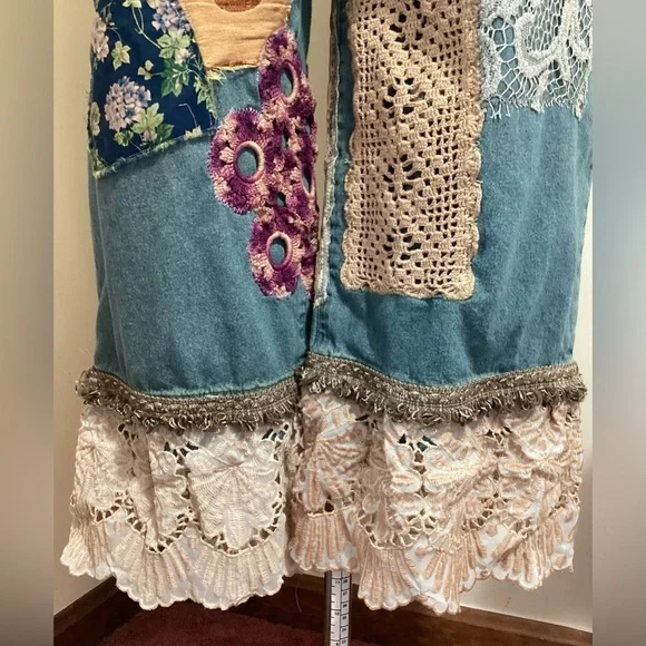 Upcycled Patchwork Bloomers One Size S-L Reworked Boho Hippie Frayed OOAK Unique - Picture 5 of 16